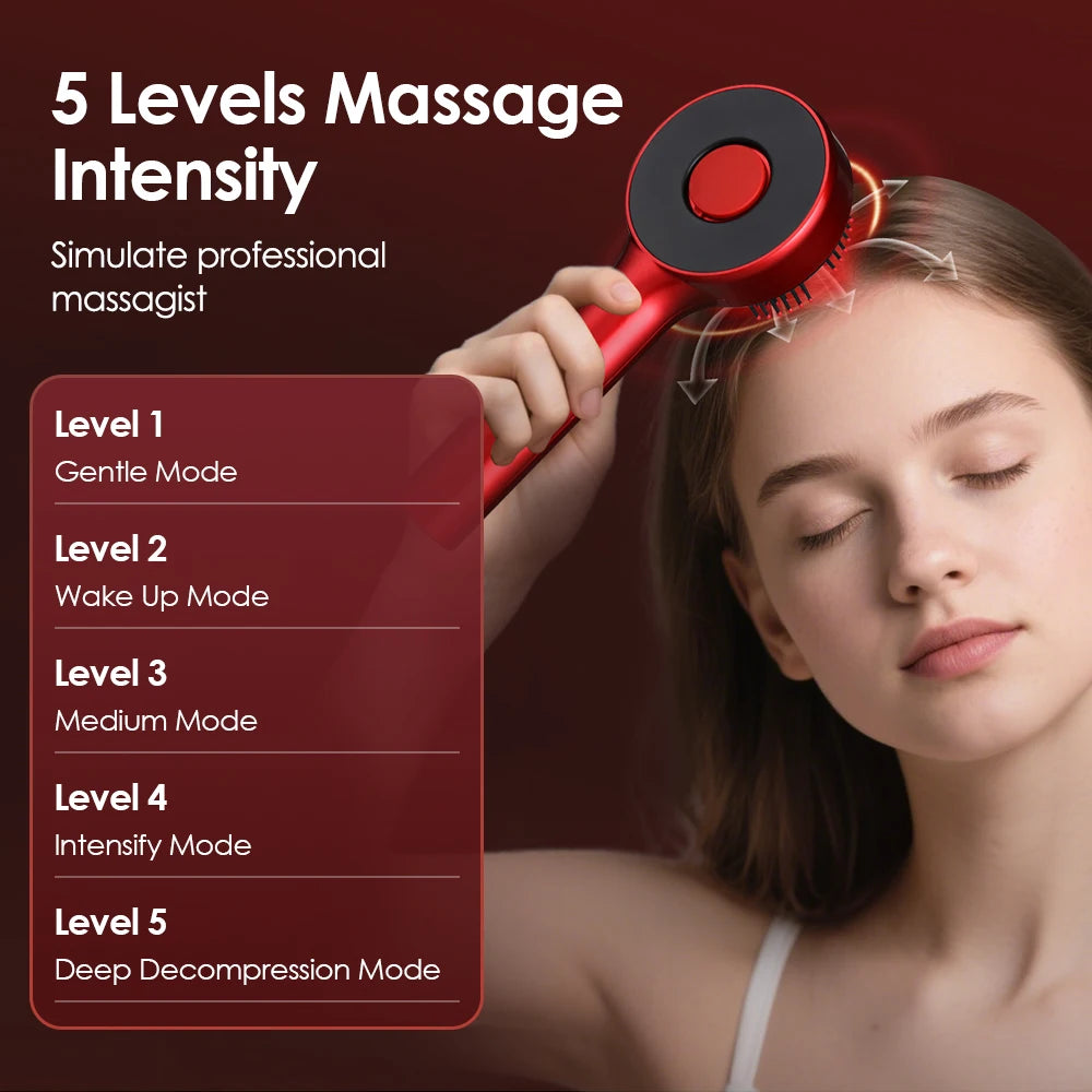 Electric Scalp Head Massage Comb 660nm Light Hair Growth Comb Hair Brush Head Spa 3 Levels Soft Massage Scalp Oil Applicator