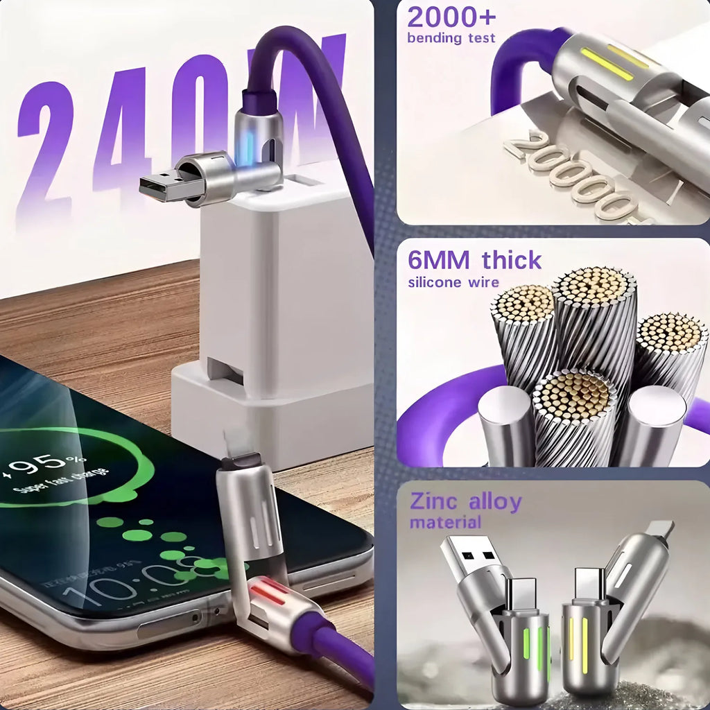 240W PD 4-IN-1 USB Type C to Type C Fast Charging Data Cable 1M For iPhone 16 Pro Max 15 iPad Xiaomi Samsung Tablet