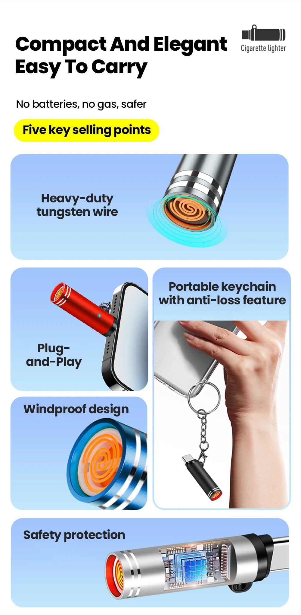 Type-C Mobile Cigarette Lighter Adapter Air Blowing Cigarette Lighter Outdoor Safety Portable Mini Cigarette Lighting Artifact