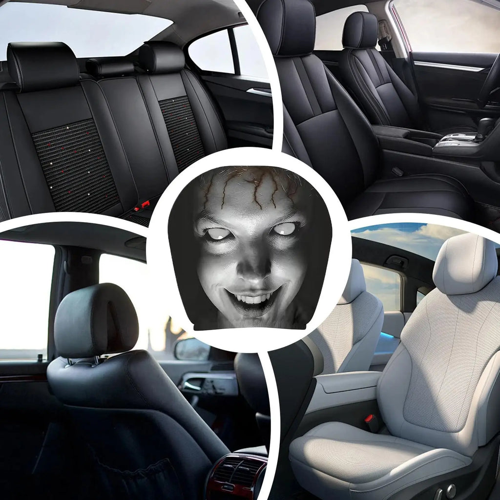 2PCS Car Horror Eyeless Monster Printed Headrest Cover Universal Elastic Funny Seat Head Case Halloween Party Decoration