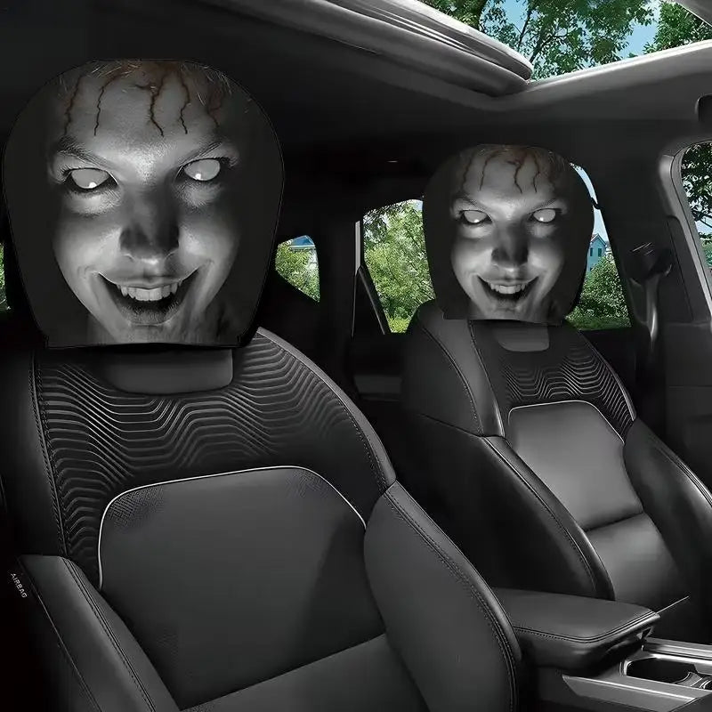 2PCS Car Horror Eyeless Monster Printed Headrest Cover Universal Elastic Funny Seat Head Case Halloween Party Decoration