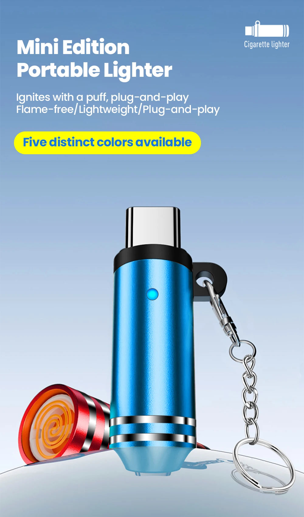 Type-C Mobile Cigarette Lighter Adapter Air Blowing Cigarette Lighter Outdoor Safety Portable Mini Cigarette Lighting Artifact