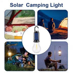 Solar Rechargeable Hooked Camping Lantern Waterproof Hanging Tent Light Bulbs with 3 Modes, Portable For Outdoor Hiking, Fishing