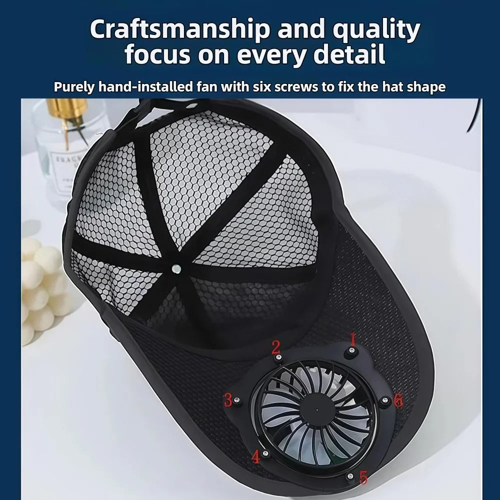 Solar Baseball Cap with Fan, Sun Protection USB Charging Fan Mesh Hat for Summer Outdoor Travel Fishing Camping Beach Golf
