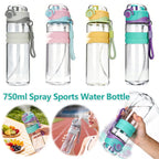 Water Bottle 750ML Spray Sports Water Bottle with Straw Direct Drinking Dual-Use Plastic Water Bottles for Outdoor Sporting