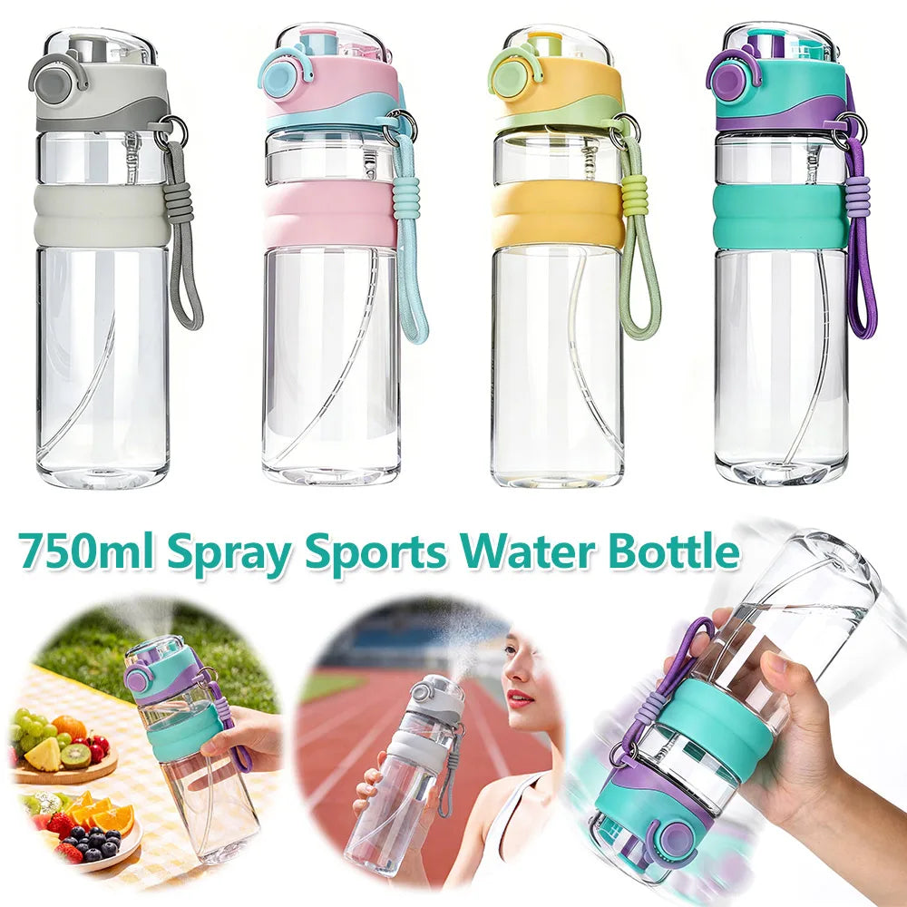 Water Bottle 750ML Spray Sports Water Bottle with Straw Direct Drinking Dual-Use Plastic Water Bottles for Outdoor Sporting