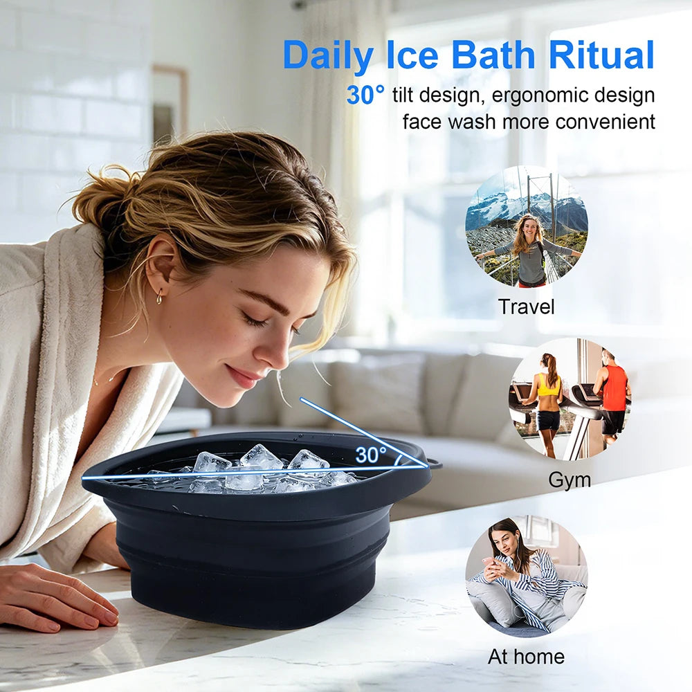 Collapsible Silicone Face Ice Bath Bowl Built in Ice Tray Cold Cryo Portable Travel Facial Facial Puffiness Skin Care Tool
