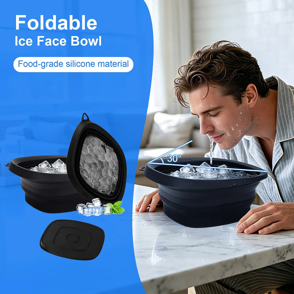 Collapsible Silicone Face Ice Bath Bowl Built in Ice Tray Cold Cryo Portable Travel Facial Facial Puffiness Skin Care Tool