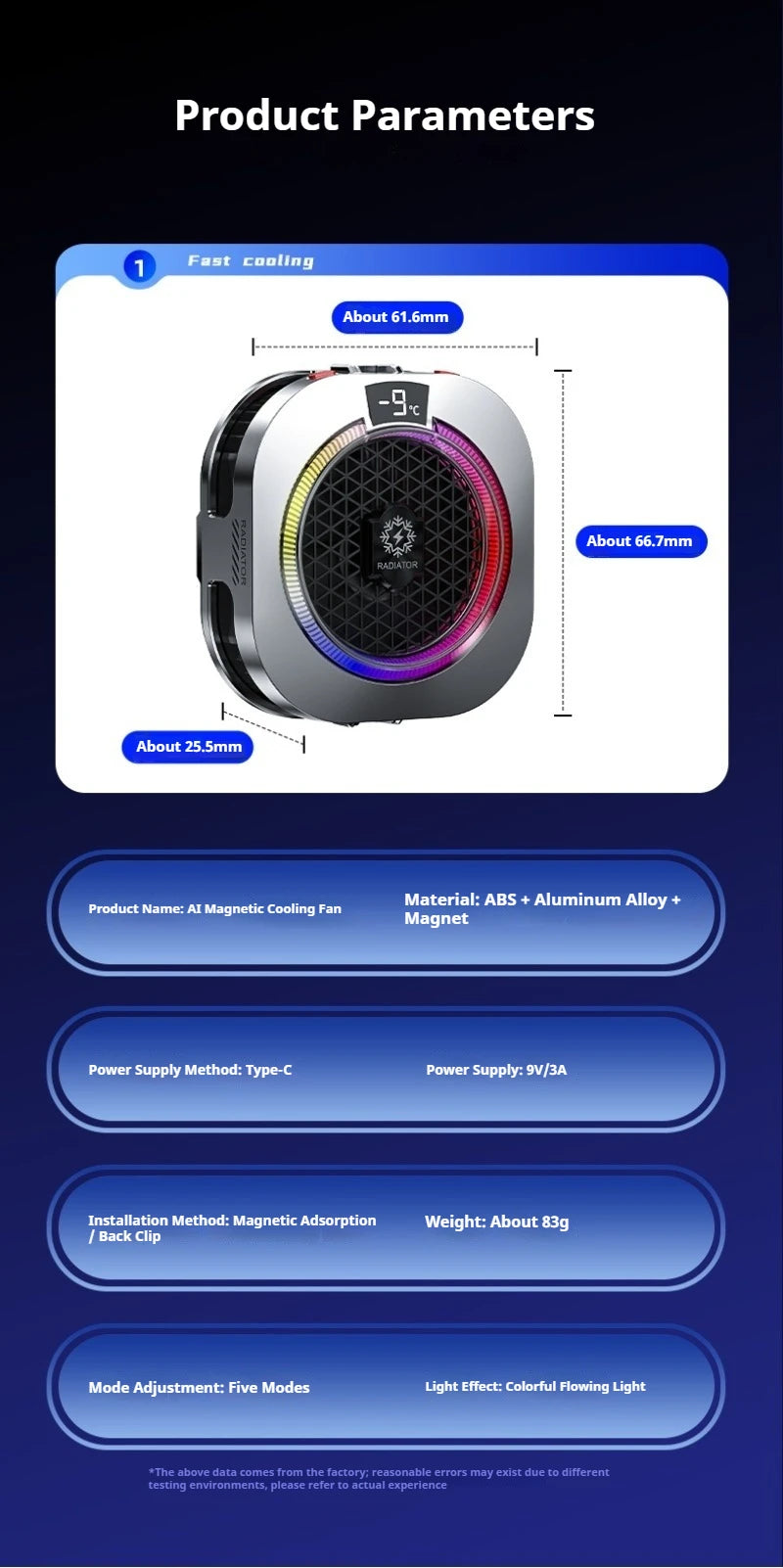 Magnetic Back Clip Dual-use Mobile Phone Radiator Digital Display Temperature Control AI Intelligent Gear Semiconductor Cooling