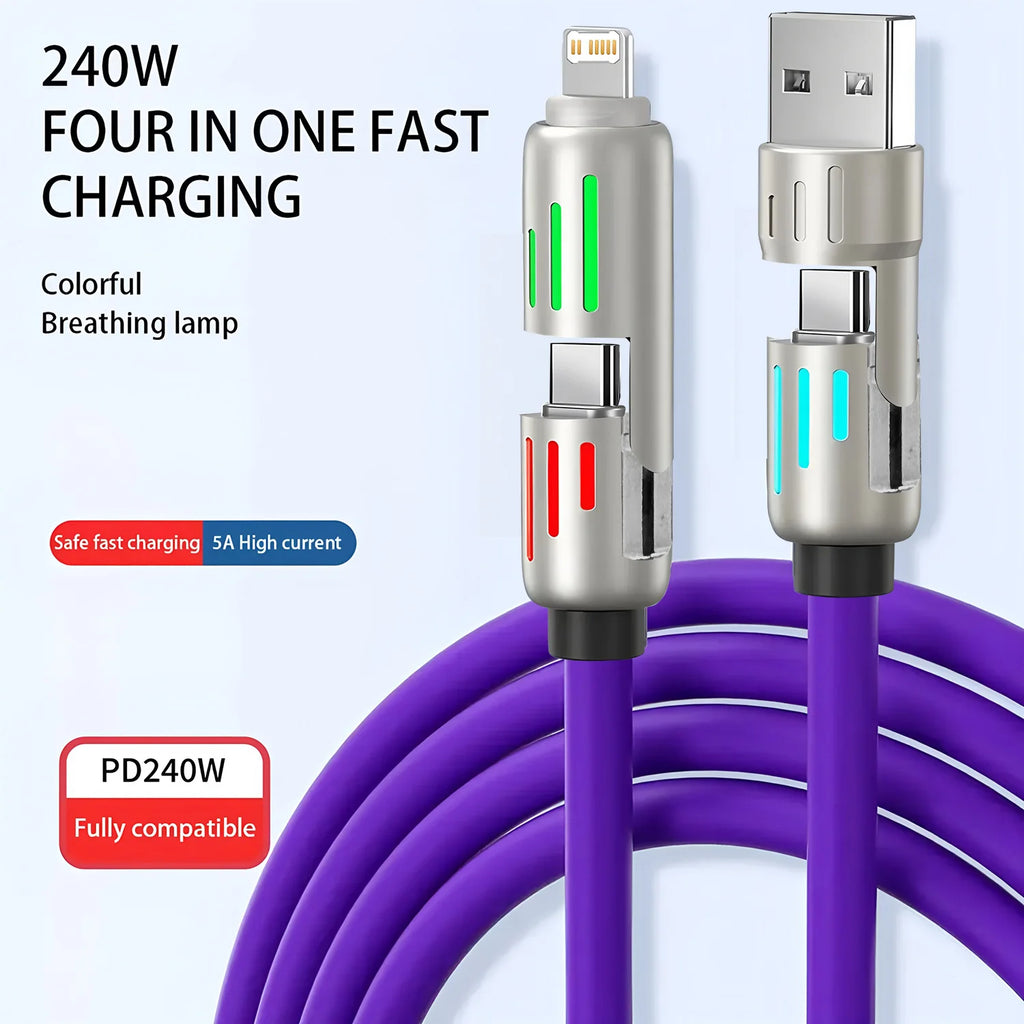 240W PD 4-IN-1 USB Type C to Type C Fast Charging Data Cable 1M For iPhone 16 Pro Max 15 iPad Xiaomi Samsung Tablet