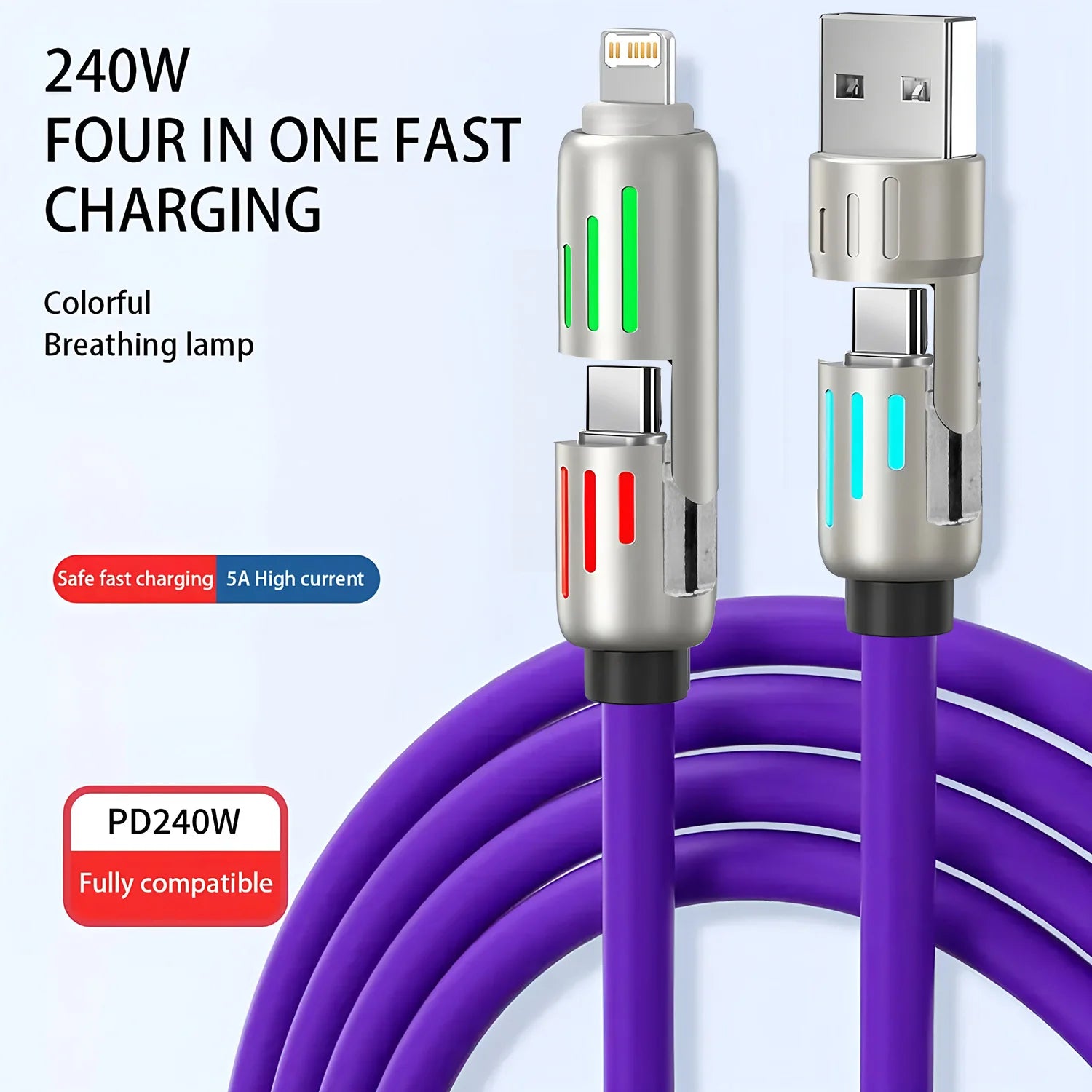 240W PD 4-IN-1 USB Type C to Type C Fast Charging Data Cable 1M For iPhone 16 Pro Max 15 iPad Xiaomi Samsung Tablet
