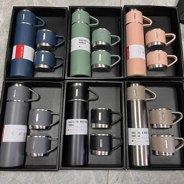 500ML Premium Vacuum Thermos Flask Gift Set with Cups