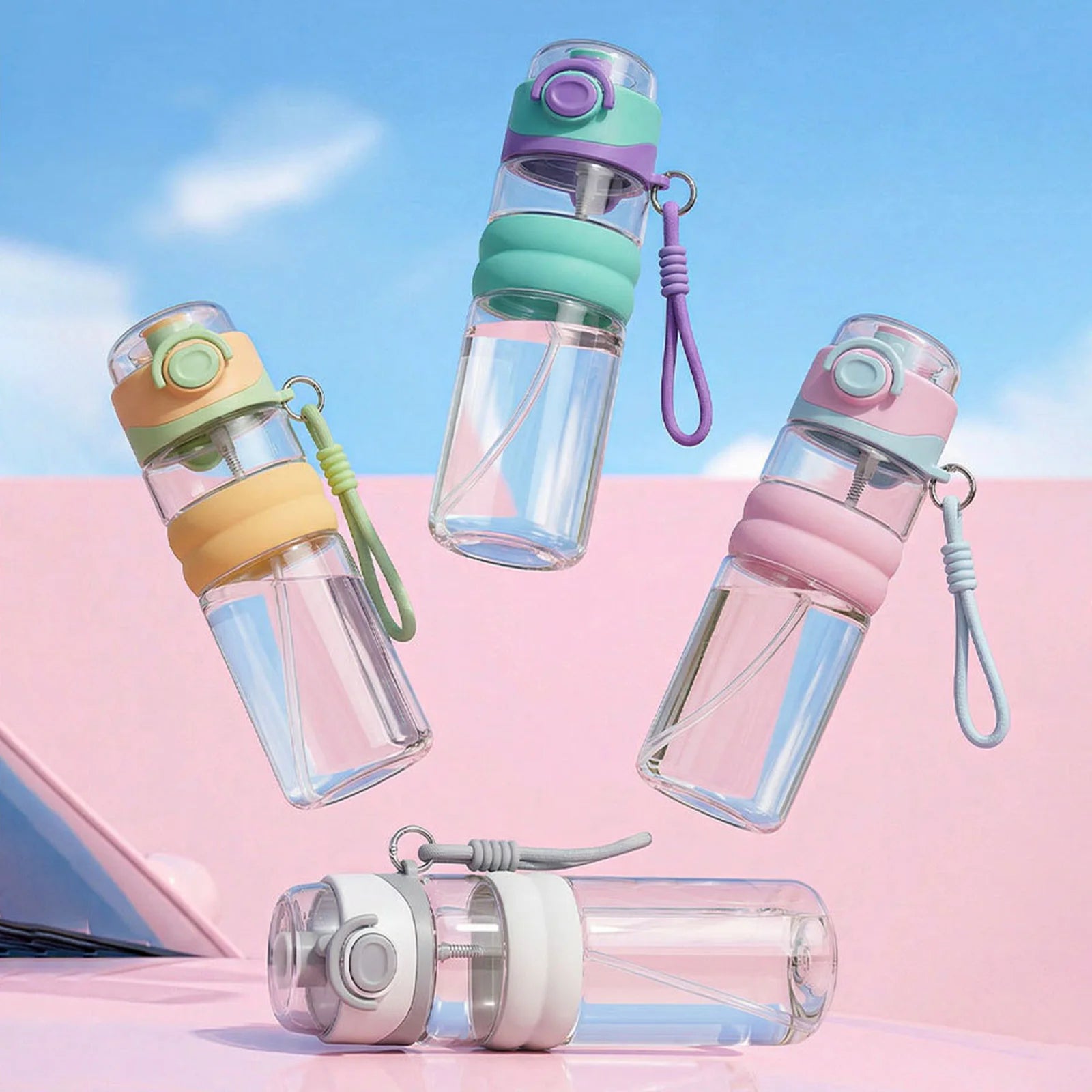 Water Bottle 750ML Spray Sports Water Bottle with Straw Direct Drinking Dual-Use Plastic Water Bottles for Outdoor Sporting