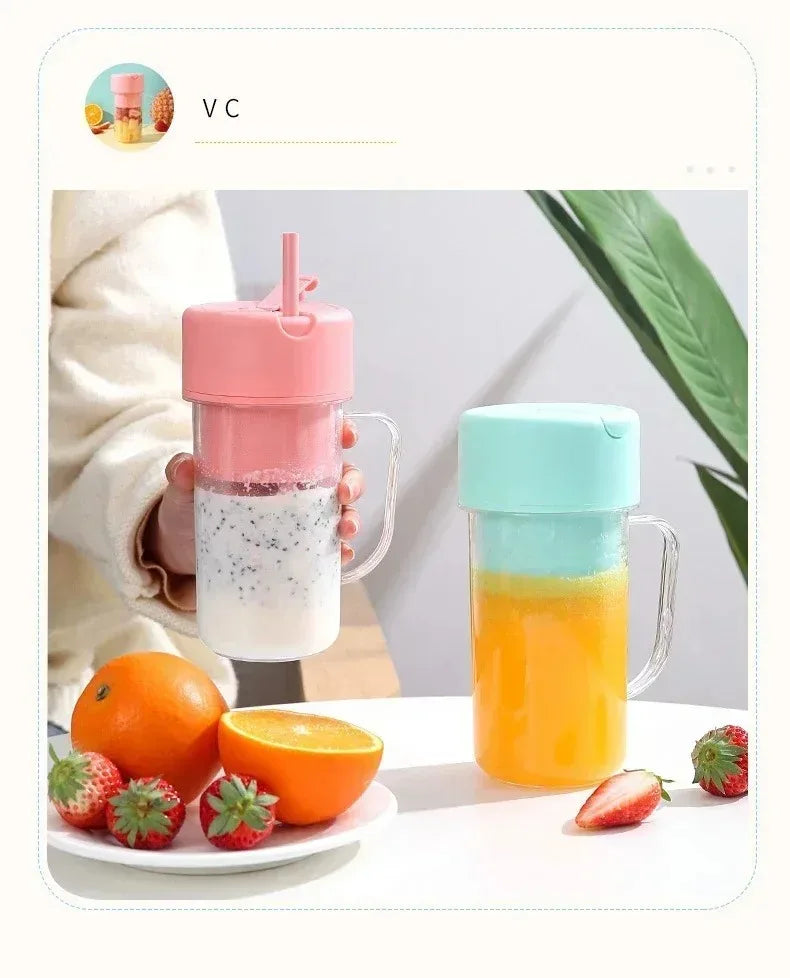 Portable USB Rechargeable Mini Blender Juicer Cup with Straw Cordless Juice Maker for Fruit Smoothies Home Outdoor Gym