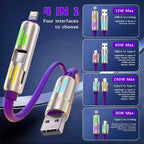 240W PD 4-IN-1 USB Type C to Type C Fast Charging Data Cable 1M For iPhone 16 Pro Max 15 iPad Xiaomi Samsung Tablet