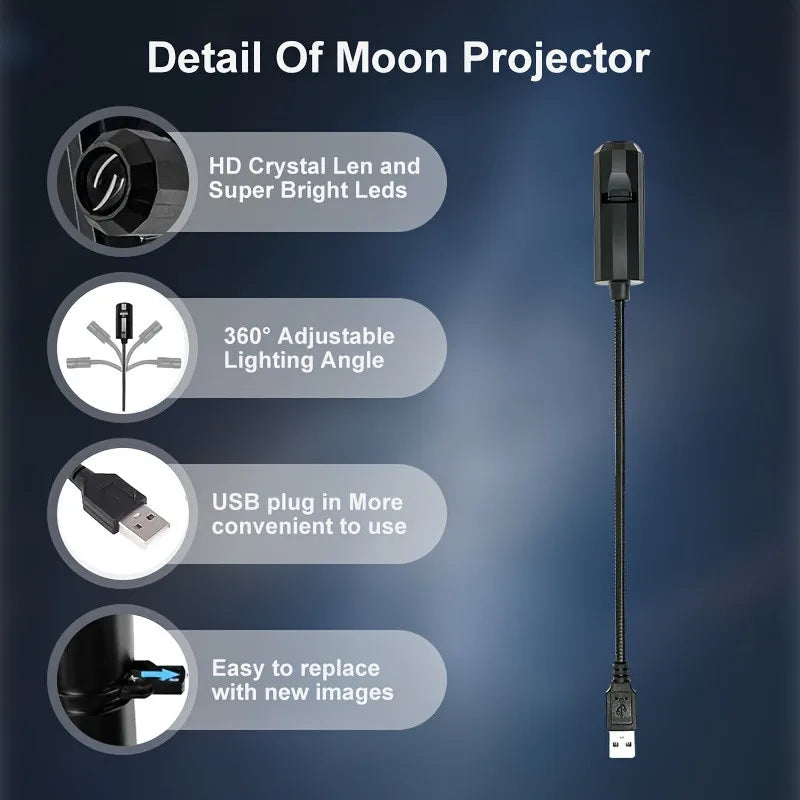 USB Projector Light Halloween Moon Lamp Christmas Holiday Night Light Rotatable Scenes Projector for Wall Ceiling Decor Lighting