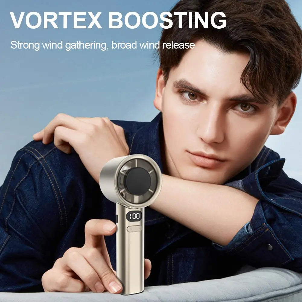 Portable Handheld Fan with 120 Wind Speeds USB Rechargeable Bladeless High-Speed Electric Cooling Fan for Personal Use