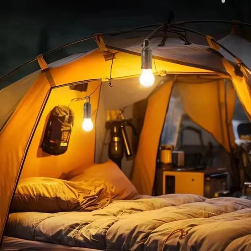 Solar Rechargeable Hooked Camping Lantern Waterproof Hanging Tent Light Bulbs with 3 Modes, Portable For Outdoor Hiking, Fishing