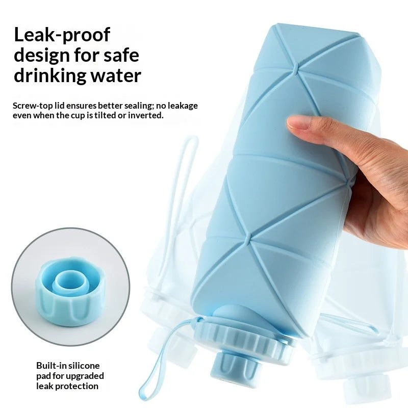 Food-grade Silicone Foldable Water Cup, Large Capacity, Portable for Outdoor Travel & Sports, Heat-resistant, Creative Collapsib