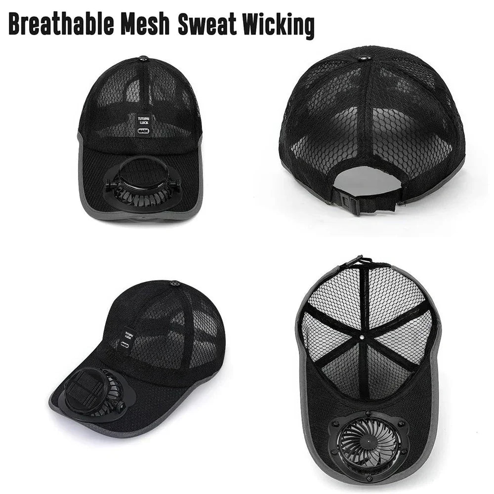 Solar Baseball Cap with Fan, Sun Protection USB Charging Fan Mesh Hat for Summer Outdoor Travel Fishing Camping Beach Golf