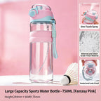 Water Bottle 750ML Spray Sports Water Bottle with Straw Direct Drinking Dual-Use Plastic Water Bottles for Outdoor Sporting