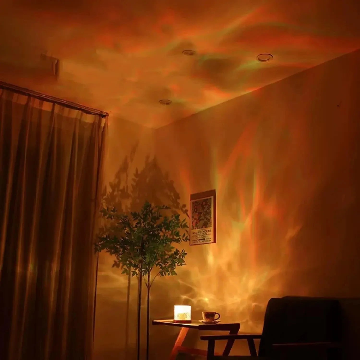 HOMEFISH RGB 16 Colors Night Light with Remote Ocean Wave Aurora Projector Rechargeable Table Lamp for Home Bedroom Decor