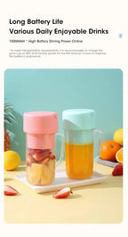 Portable USB Rechargeable Mini Blender Juicer Cup with Straw Cordless Juice Maker for Fruit Smoothies Home Outdoor Gym