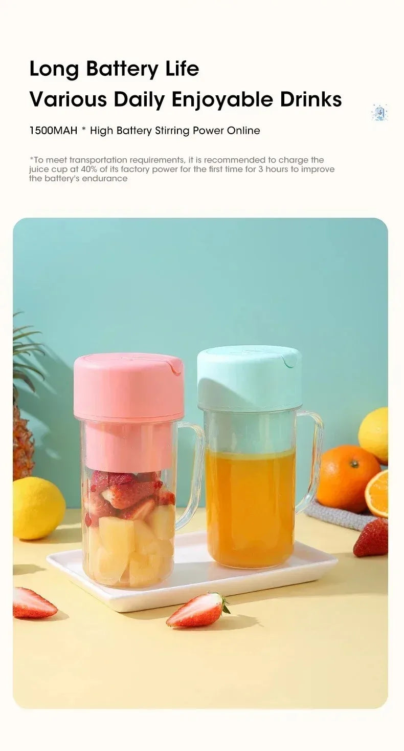 Portable USB Rechargeable Mini Blender Juicer Cup with Straw Cordless Juice Maker for Fruit Smoothies Home Outdoor Gym