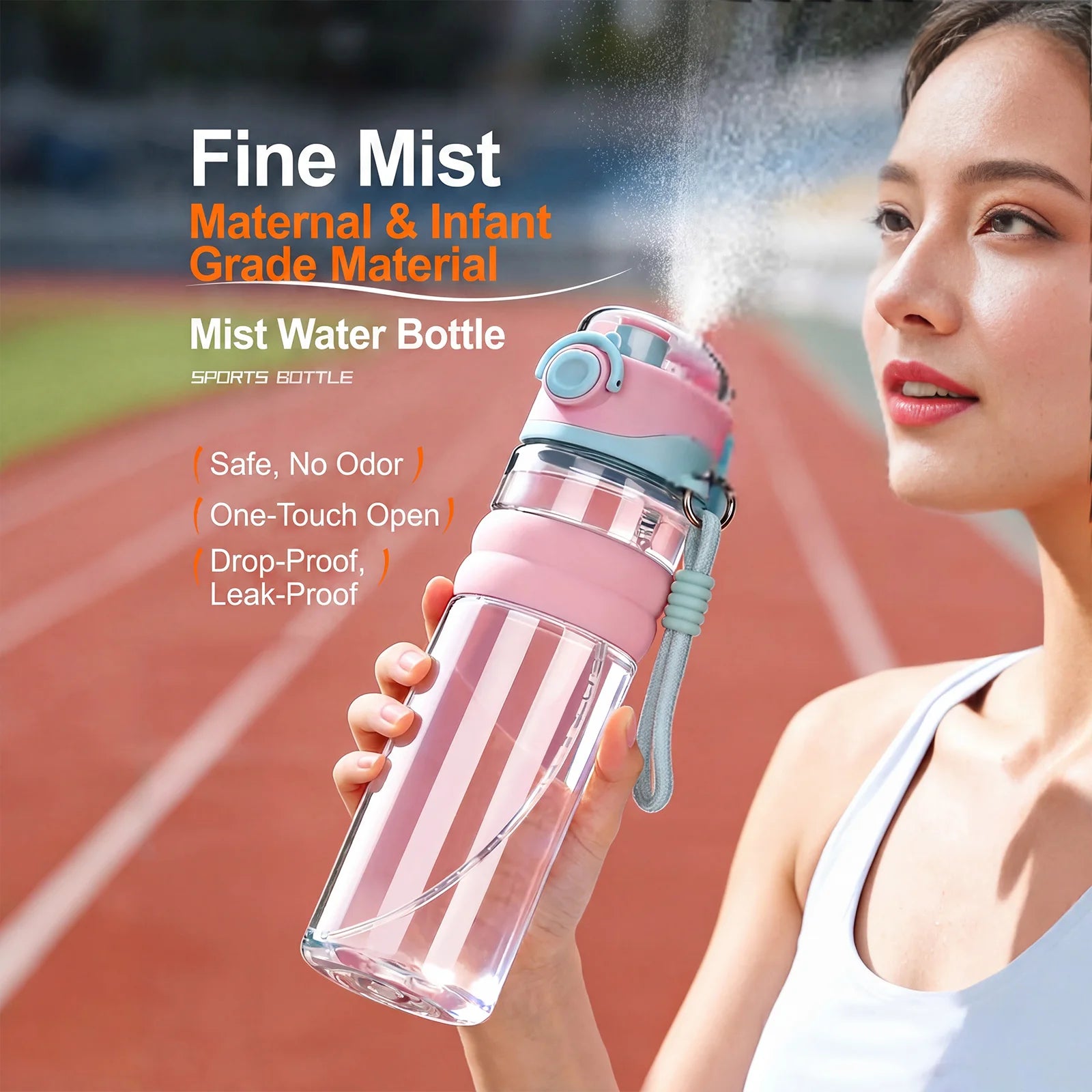 Water Bottle 750ML Spray Sports Water Bottle with Straw Direct Drinking Dual-Use Plastic Water Bottles for Outdoor Sporting
