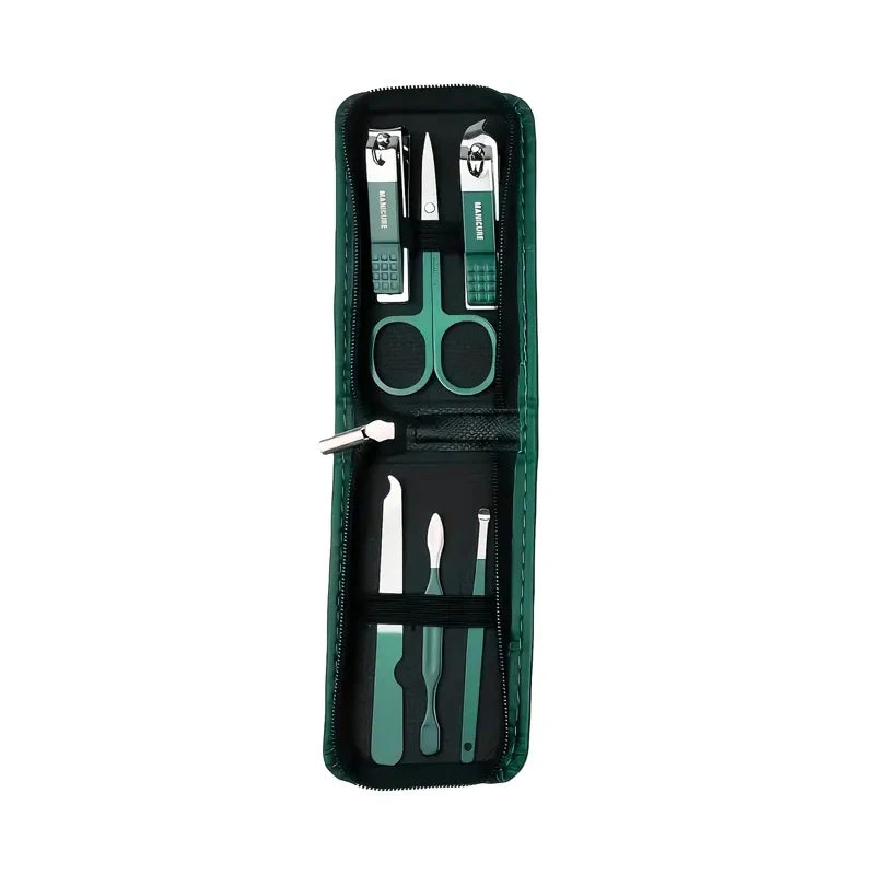 Green 6-18 Pcs Manicure Set With Leather Case Professional Foot And Face Care Tool Kits Stainless Steel Nail Clipper Sets Gift