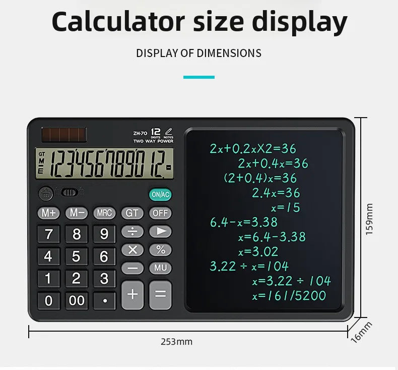 Solar Foldable Scientific Calculator with Writing and Drawing Tablet, LCD Large Screen Calculator