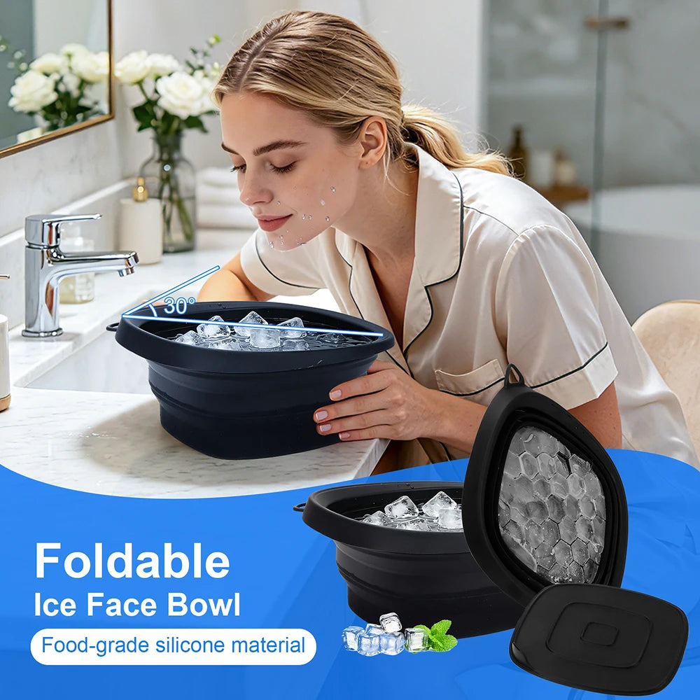 Collapsible Silicone Face Ice Bath Bowl Built in Ice Tray Cold Cryo Portable Travel Facial Facial Puffiness Skin Care Tool