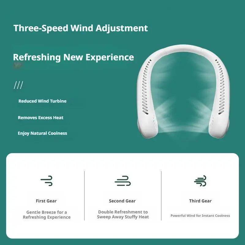 Portable Bladeless Neck Fan Rechargeable 3 Speeds Adjustable Cooling Fan Hands-Free Bladeless Neck Fan For Outdoor Sports Travel