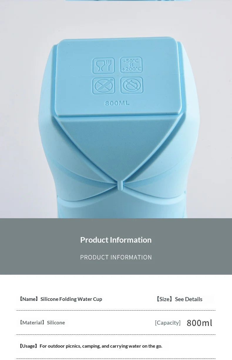 Food-grade Silicone Foldable Water Cup, Large Capacity, Portable for Outdoor Travel & Sports, Heat-resistant, Creative Collapsib