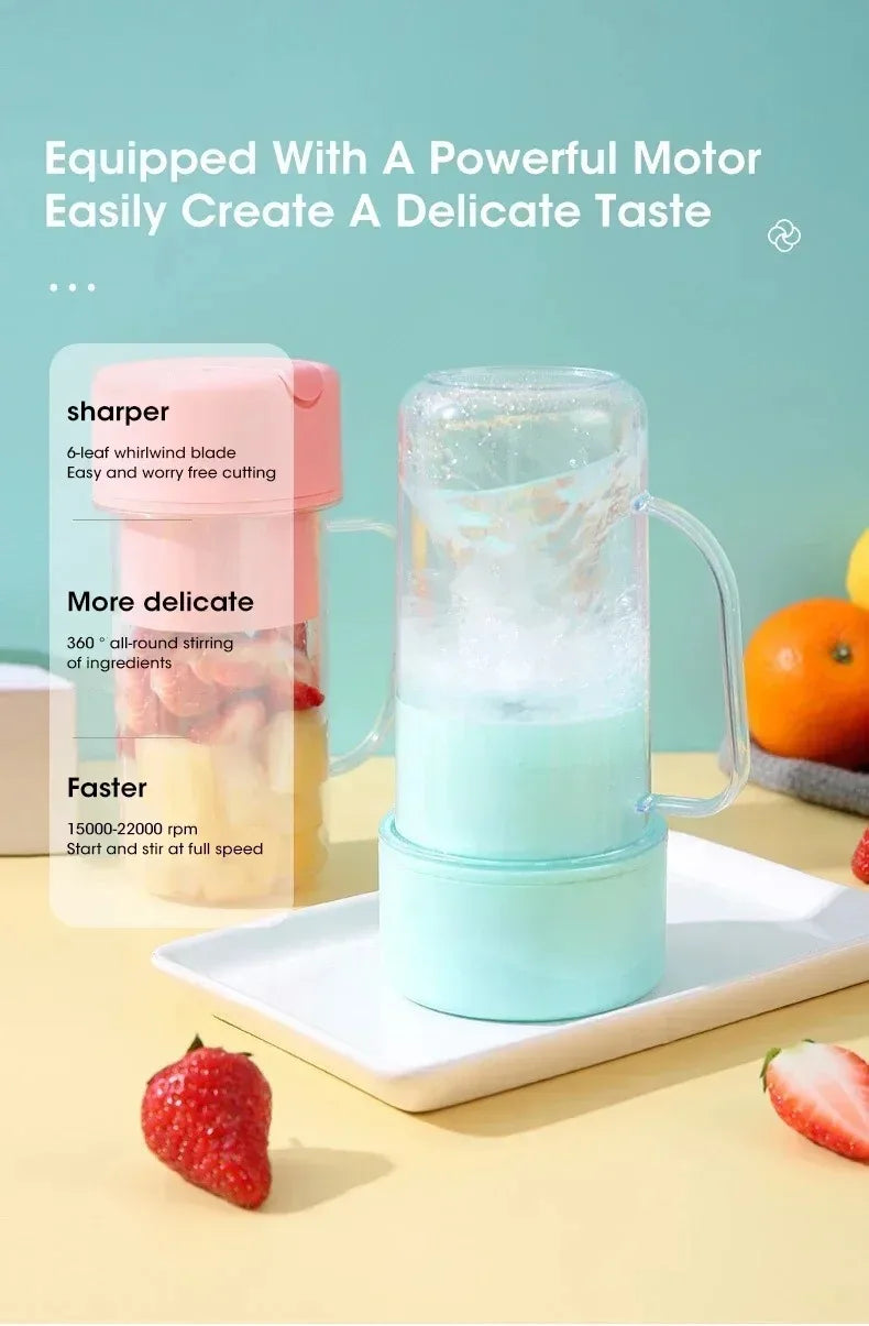 Portable USB Rechargeable Mini Blender Juicer Cup with Straw Cordless Juice Maker for Fruit Smoothies Home Outdoor Gym