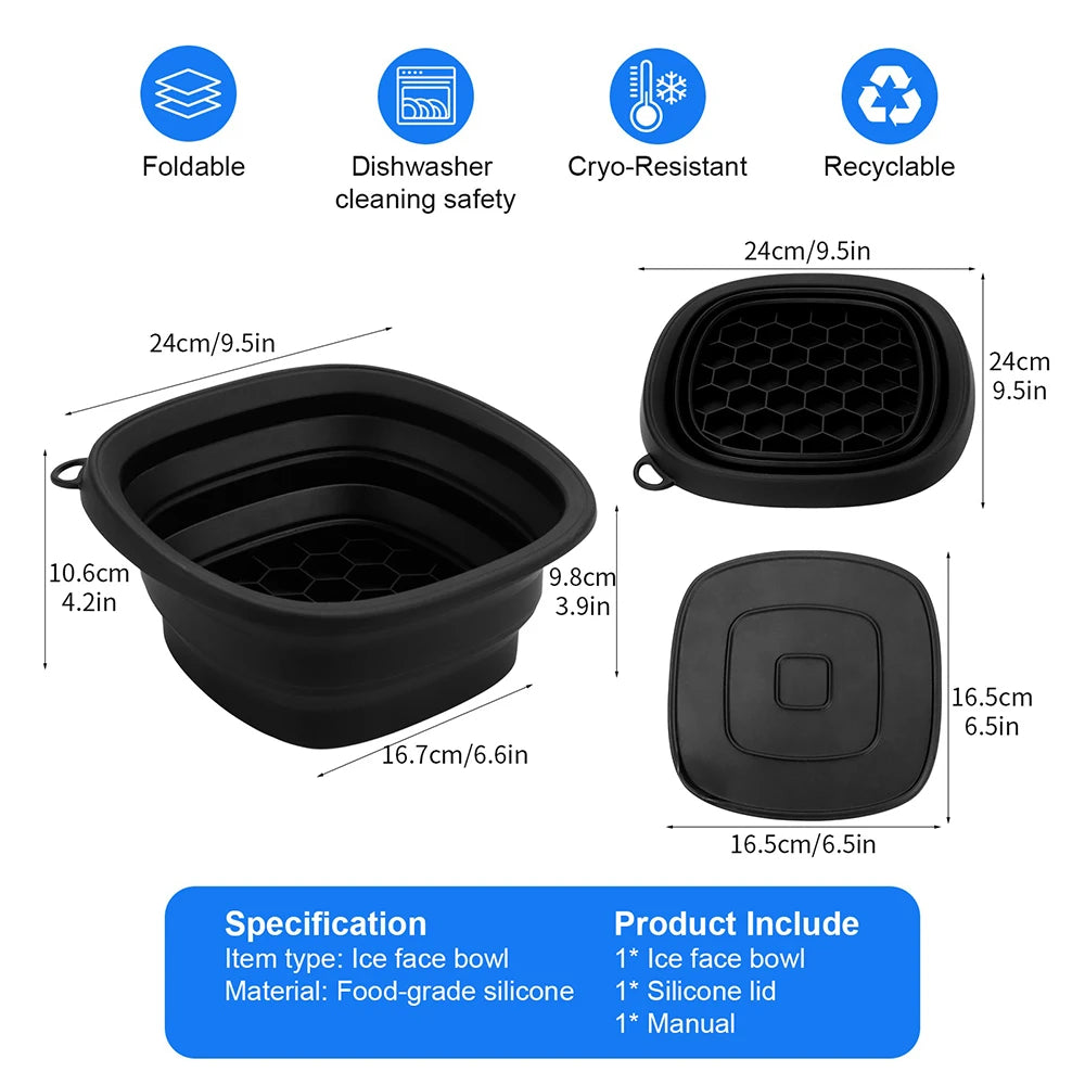 Collapsible Silicone Face Ice Bath Bowl Built in Ice Tray Cold Cryo Portable Travel Facial Facial Puffiness Skin Care Tool