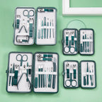 Green 6-18 Pcs Manicure Set With Leather Case Professional Foot And Face Care Tool Kits Stainless Steel Nail Clipper Sets Gift