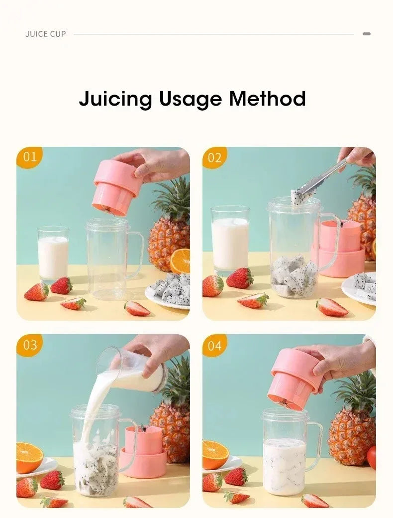 Portable USB Rechargeable Mini Blender Juicer Cup with Straw Cordless Juice Maker for Fruit Smoothies Home Outdoor Gym
