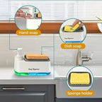 Dual Pump Soap Dispenser Set 3-in-1 Kitchen Organizer with Sponge Storage Box for Sink and Countertop Compact Cleaning Solution