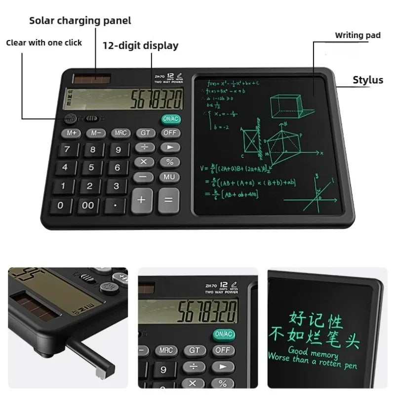 Solar Foldable Scientific Calculator with Writing and Drawing Tablet, LCD Large Screen Calculator
