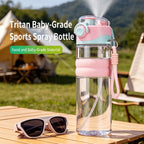 Water Bottle 750ML Spray Sports Water Bottle with Straw Direct Drinking Dual-Use Plastic Water Bottles for Outdoor Sporting