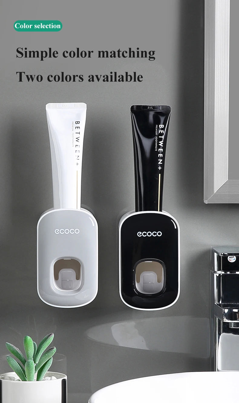 WIKHOSTAR Automatic Toothpaste Dispenser Bathroom Accessories Set Wall Mounted Toothpaste Squeezer Toothpaste Holder Rack