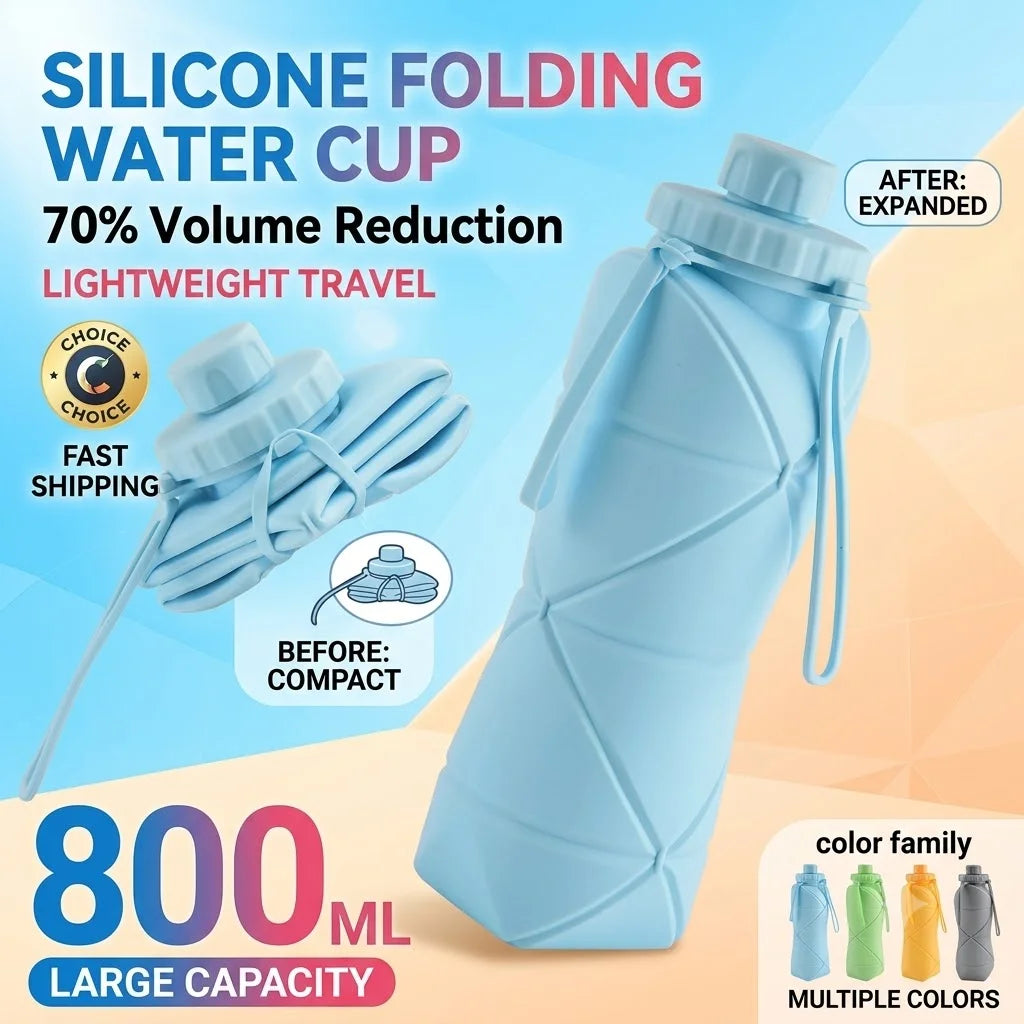Food-grade Silicone Foldable Water Cup, Large Capacity, Portable for Outdoor Travel & Sports, Heat-resistant, Creative Collapsib