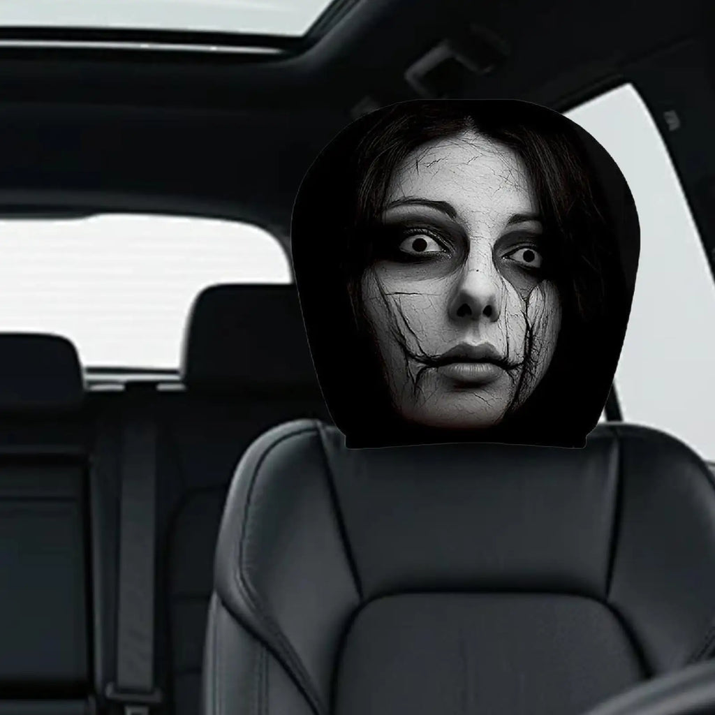 2PCS Car Horror Eyeless Monster Printed Headrest Cover Universal Elastic Funny Seat Head Case Halloween Party Decoration