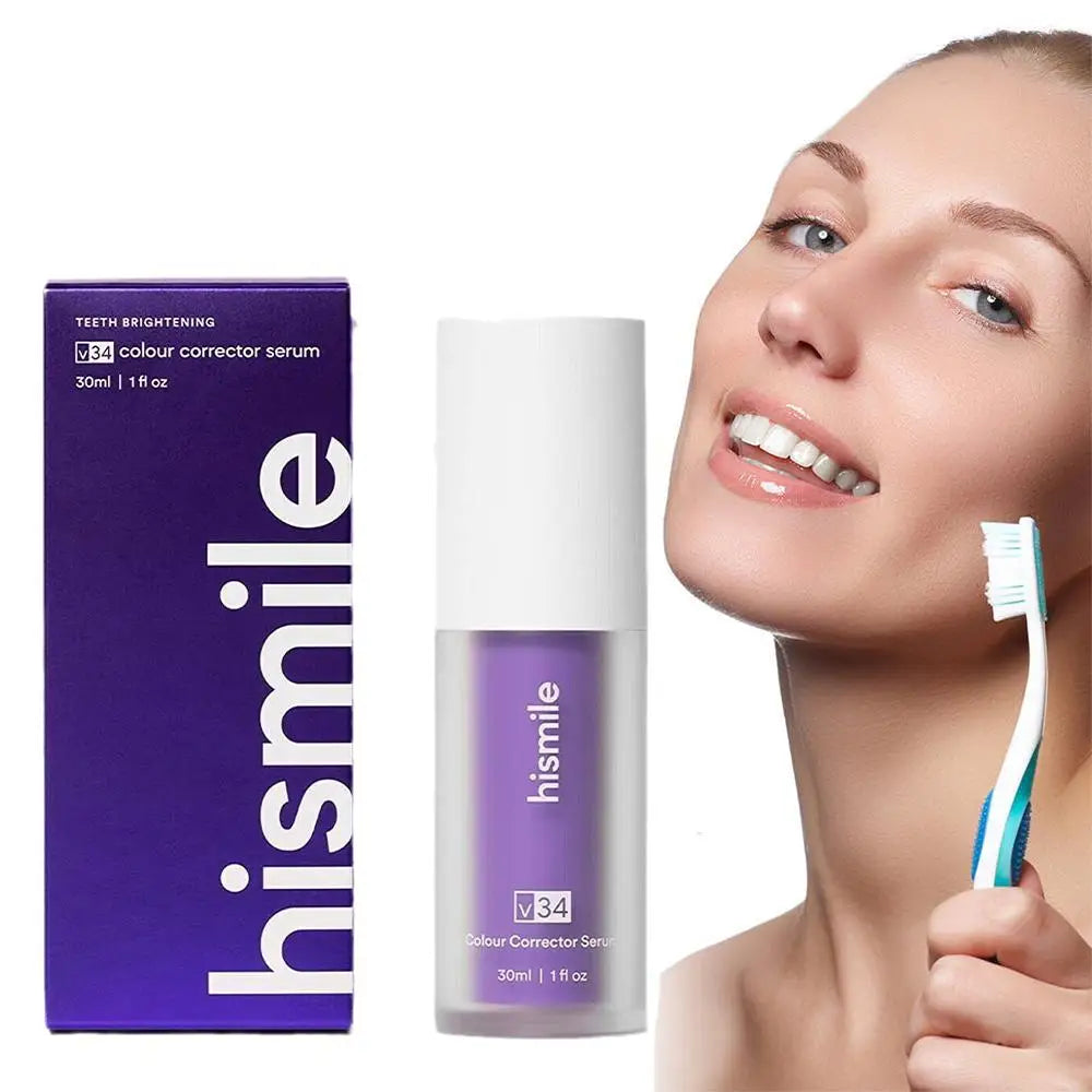 Hismile V34 Colour Corrector Serum 30ml Original Professional Purple Toothpaste Remove Tooth Stains Enhance Tooth Whiten Effect