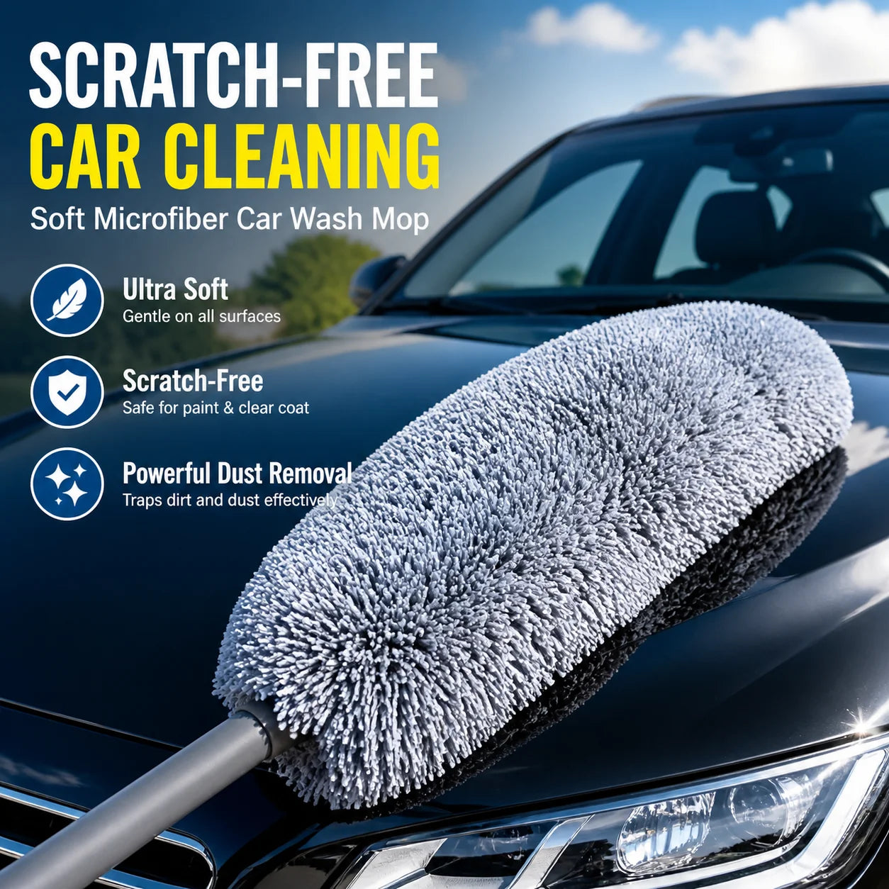 Professional Car Duster Microfiber Cleaning Brush Telescopic Long Handle Car Wash Mop Scratch Free Auto Detailing Dust Remover