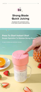 Portable USB Rechargeable Mini Blender Juicer Cup with Straw Cordless Juice Maker for Fruit Smoothies Home Outdoor Gym