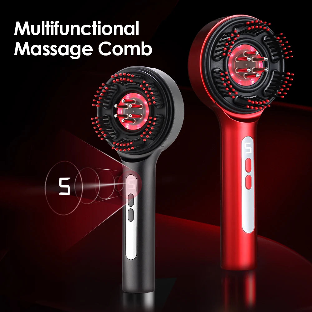 Electric Scalp Head Massage Comb 660nm Light Hair Growth Comb Hair Brush Head Spa 3 Levels Soft Massage Scalp Oil Applicator