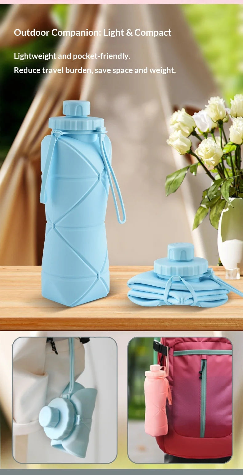 Food-grade Silicone Foldable Water Cup, Large Capacity, Portable for Outdoor Travel & Sports, Heat-resistant, Creative Collapsib