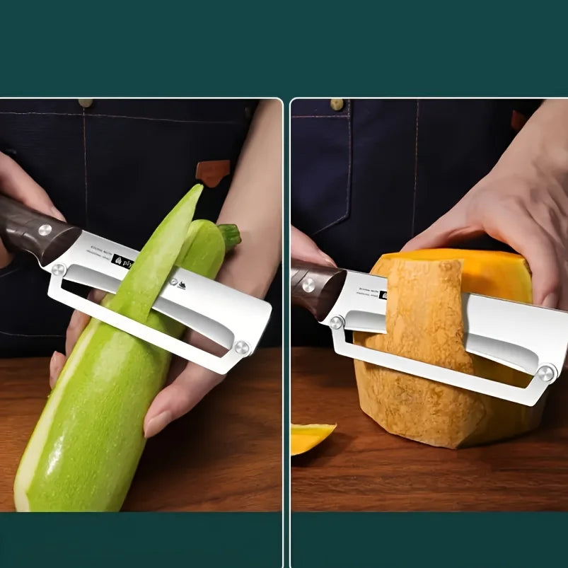 Stainless steel peeler with imitated wood handle for peeling and slicing fruits and vegetables | Durable and smooth operation